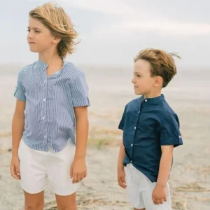 minnow Tops<Boys Short Sleeve Button Down Shirt Navy Stripe