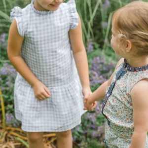 minnow Dresses<Girls Blue Gingham Drop Waist Dress Oasis Blue Gingham