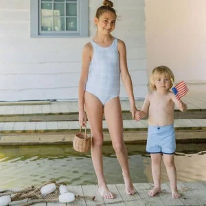 minnow One Pieces<Girls Double Bow One Piece Sunwashed Plaid