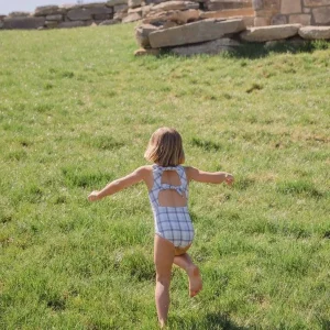minnow One Pieces<Girls Double Bow One Piece Maritime Plaid