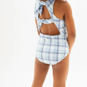 minnow One Pieces<Girls Double Bow One Piece Maritime Plaid