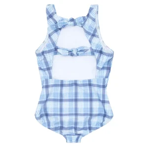 minnow One Pieces<Girls Double Bow One Piece Maritime Plaid