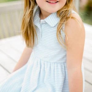 minnow Terry<Girls French Terry Tennis Dress Powder Blue Stripe