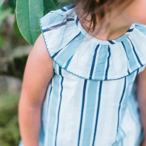 minnow Dresses<Girls Freshwater Stripe Ruffle Collar Dress | Swim White