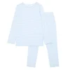 minnow Sleepwear<Girls Pima Pajamas Set Powder Blue Stripe