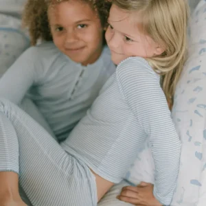 minnow Sleepwear<Girls Pima Pajamas Set Powder Blue Stripe