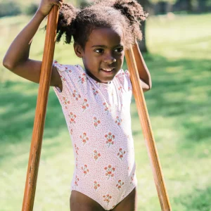 minnow Rashguards<Girls Puff Sleeve One Piece | Swim Raspberry Red