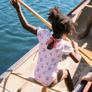 minnow Rashguards<Girls Puff Sleeve One Piece | Swim Raspberry Red