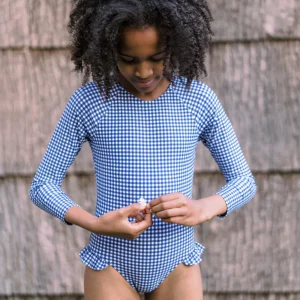 minnow One Pieces<Girls Rashguard One Piece | Swim Navy Gingham