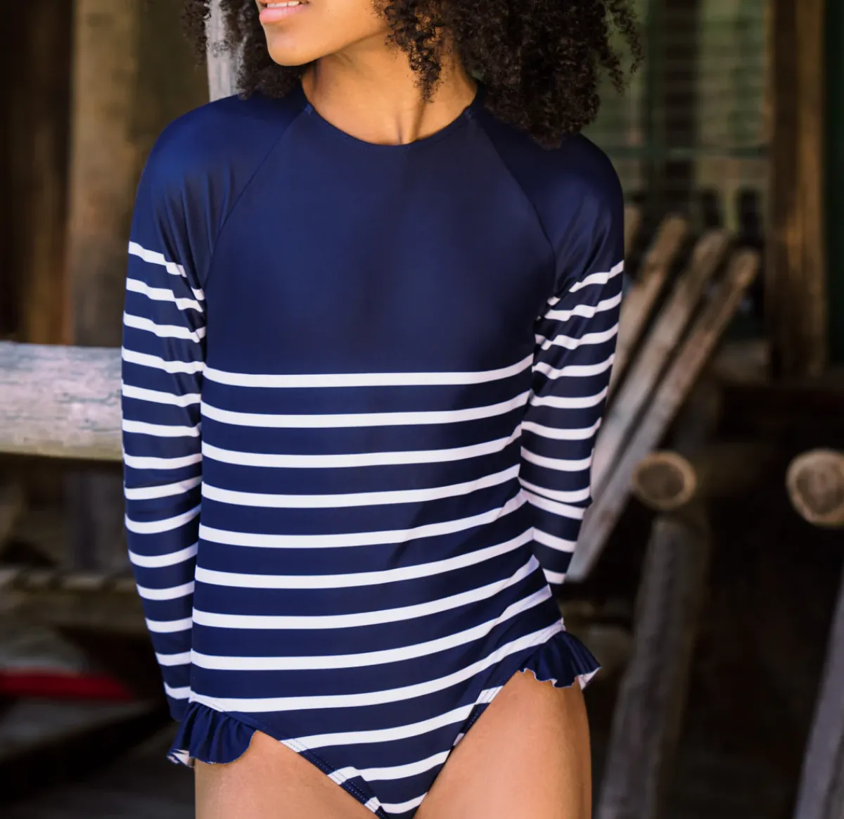 girls_rashguard_one_piece_1-4.webp minnow One Pieces<Girls Rashguard One Piece | Swim Navy Breton Stripe