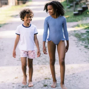 minnow Swim<Girls Rashguard One Piece | Swim Navy Gingham