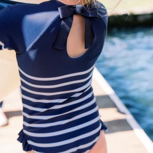 minnow One Pieces<Girls Rashguard One Piece | Swim Navy Breton Stripe