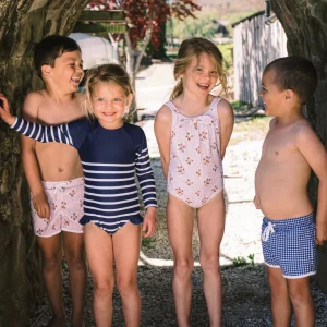 minnow One Pieces<Girls Rashguard One Piece | Swim Navy Breton Stripe