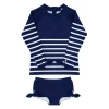 minnow Rashguards<Girls Rashguard Set | Swim Navy Breton Stripe