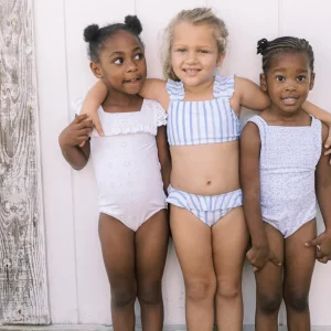 minnow Bikinis<Girls Ruffle Bikini Bahamian Blue Stripe