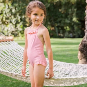 minnow One Pieces<Girls Ruffle Halter One Piece Sorbet Pink