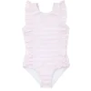 minnow One Pieces<Girls Ruffle One Piece Pink Stripe