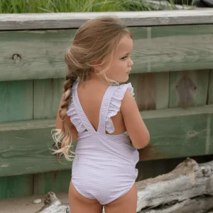 minnow One Pieces<Girls Ruffle One Piece Pink Stripe