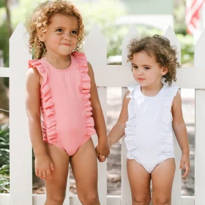 minnow One Pieces<Girls Ruffle One Piece Powder Blue Stripe
