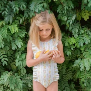 minnow One Pieces<Girls Ruffle One Piece Linear Citrus