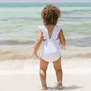 minnow One Pieces<Girls Ruffle One Piece Powder Blue Stripe
