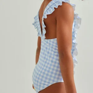 minnow One Pieces<Girls Ruffle One Piece Oasis Blue Gingham