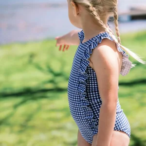 minnow One Pieces<Girls Ruffle One Piece | Swim Navy Gingham