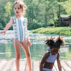 minnow One Pieces<Girls Ruffle One Piece | Swim Freshwater Stripe