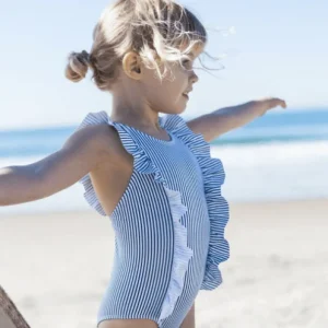 minnow One Pieces<Girls Ruffle One Piece | Swim Navy Stripe