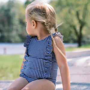 minnow One Pieces<Girls Ruffle One Piece | Swim Navy Gingham