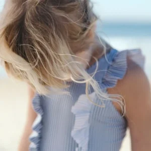 minnow One Pieces<Girls Ruffle One Piece | Swim Navy Stripe