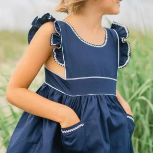 minnow Dresses<Girls Ruffle Sleeve Dress Navy