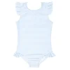 minnow One Pieces<Girls Ruffle Sleeve Rashguard One Piece Powder Blue Stripe