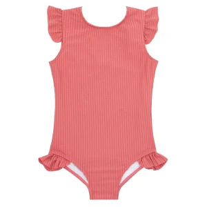 minnow One Pieces<Girls Ruffle Sleeve Rashguard One Piece New England Red