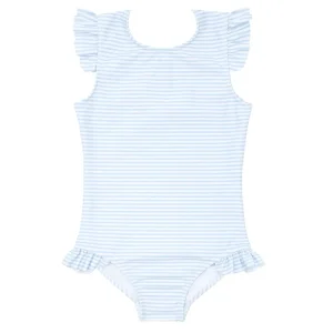 minnow One Pieces<Girls Ruffle Sleeve Rashguard One Piece Powder Blue Stripe
