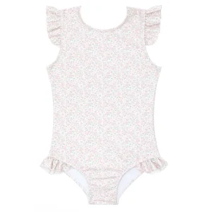 minnow Rashguards<Girls Ruffle Sleeve Rashguard One Piece Antique Floral