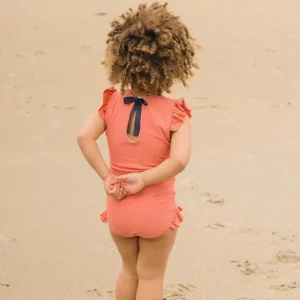 minnow One Pieces<Girls Ruffle Sleeve Rashguard One Piece New England Red