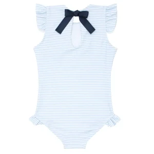 minnow Rashguards<Girls Ruffle Sleeve Rashguard One Piece Powder Blue Stripe