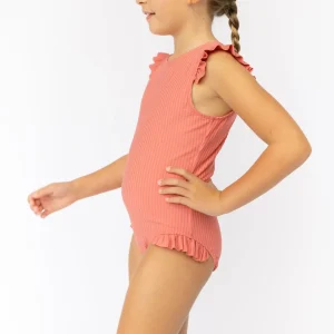minnow Rashguards<Girls Ruffle Sleeve Rashguard One Piece New England Red