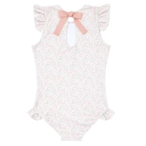 minnow Rashguards<Girls Ruffle Sleeve Rashguard One Piece Antique Floral