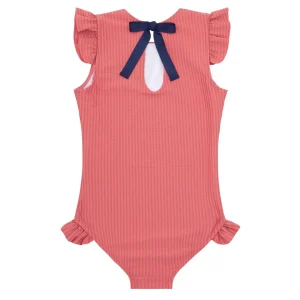 minnow One Pieces<Girls Ruffle Sleeve Rashguard One Piece New England Red