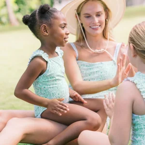 minnow One Pieces<Girls Ruffle Strap One Piece Abaco Green Paisley