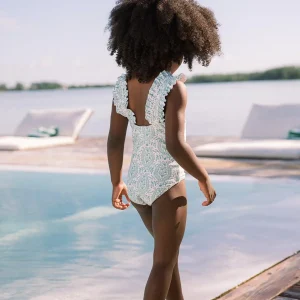 minnow One Pieces<Girls Ruffle Strap One Piece Abaco Green Paisley