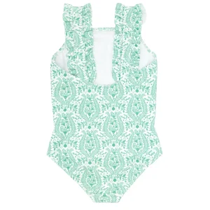 minnow One Pieces<Girls Ruffle Strap One Piece Abaco Green Paisley