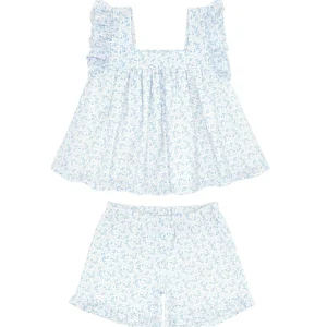 minnow Tops<Girls Ruffle Top And Short Set Briland Blue Botanic