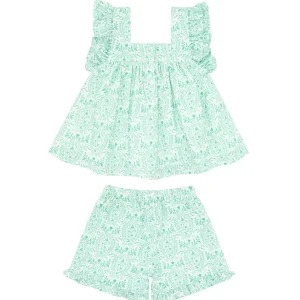 minnow Tops<Girls Ruffle Top And Short Set Abaco Green Paisley