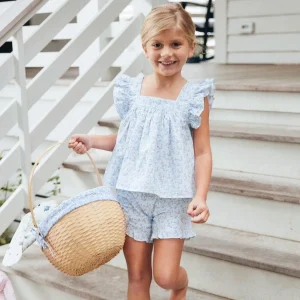 minnow Tops<Girls Ruffle Top And Short Set Briland Blue Botanic