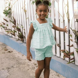 minnow Tops<Girls Ruffle Top And Short Set Abaco Green Paisley