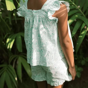 minnow Tops<Girls Ruffle Top And Short Set Abaco Green Paisley