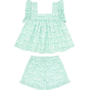 minnow Tops<Girls Ruffle Top And Short Set Abaco Green Paisley